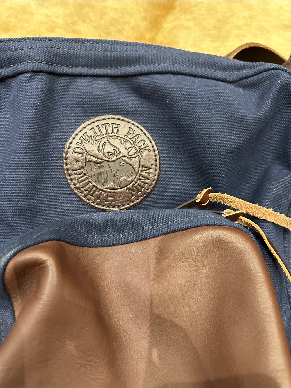 Duluth Pack Navy and Brown Canvas Backpack with Leather Front Pocket. Made ๐บ๐ธ - Picture 2 of 9